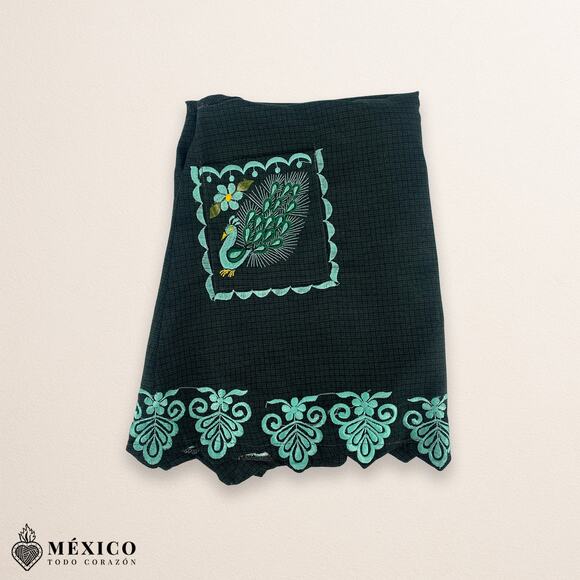 Green Mexican Embroidered Apron – Standard Kitchen Apron Floral Embroidery - Picture 7 of 9